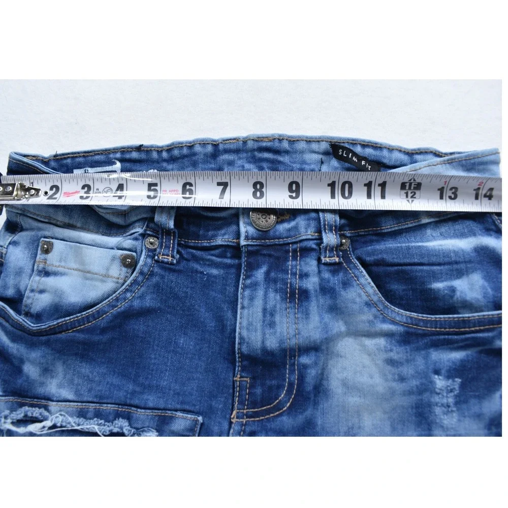 Copper Rivet Slim Fit Distressed Graphic Jeans Blue Mens 28 Icon King New Wave